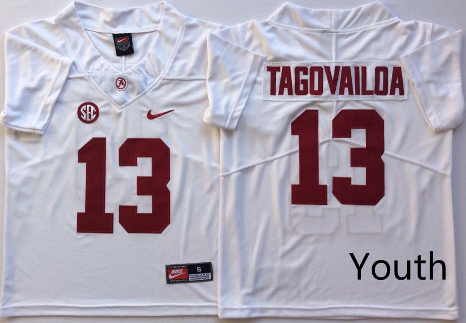 Youth Alabama Crimson Tide #13 Tagovailoa White Nike NCAA Jerseys->ncaa teams->NCAA Jersey